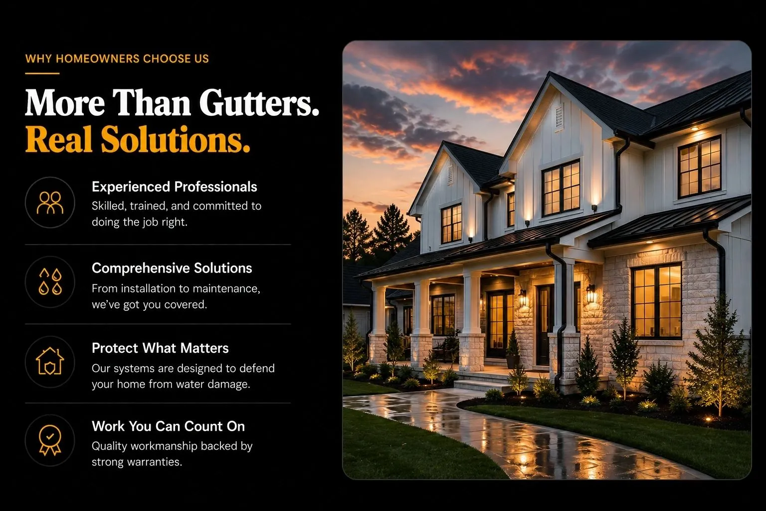 Why homeowners choose Gutter Barn: experienced professionals, comprehensive solutions, protection, and work you can count on
