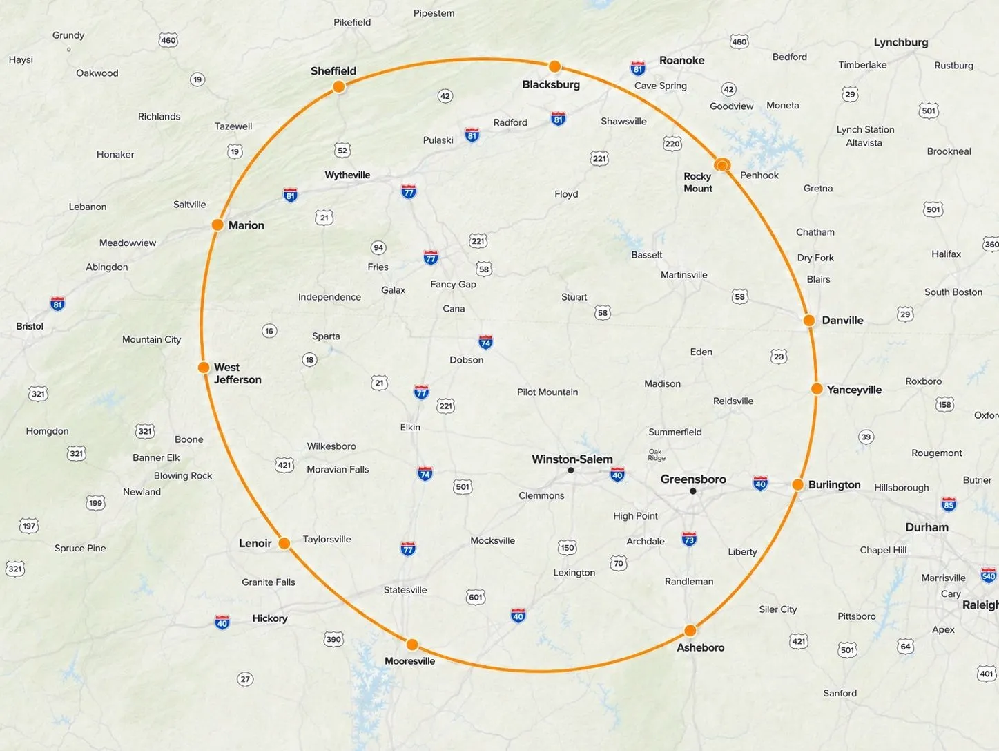 Gutter Barn service radius across the Piedmont Triad and Southern Virginia